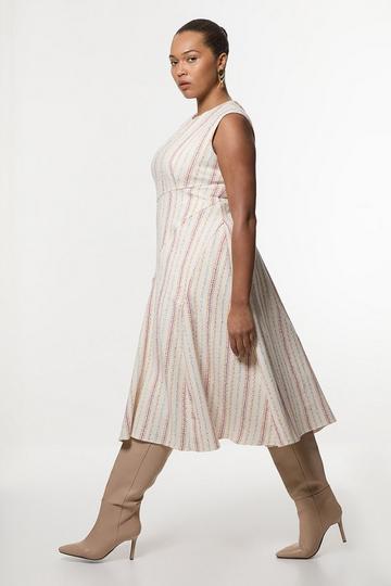 Pink Plus Size Premium Woven Stripe Tailored A-Line Midi Dress