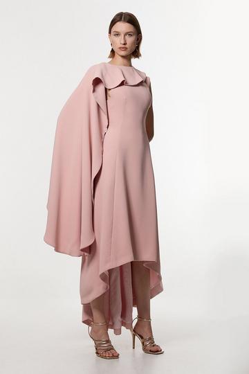 Pink Petite Soft Tailored Colour Block Cape Detail Full Skirted Maxi Dress