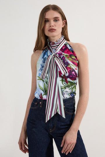 Petite Floral Printed Halter Neck Woven Blouse floral