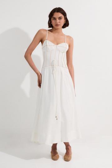 Petite Viscose Linen Corset Prom Dress ivory