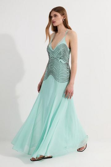 Embellished Geo Strappy Woven Maxi Dress pale blue