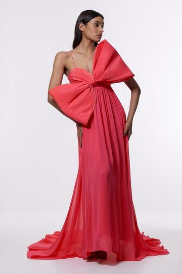 Petite Taffeta Bow Detail Woven Maxi Dress hot pink
