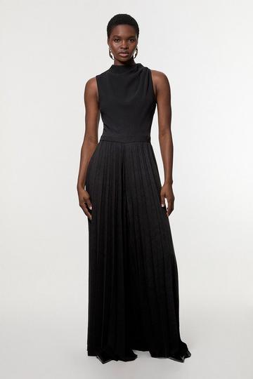 Soft Tailored Halter Neck Pleated Jumpsuit black