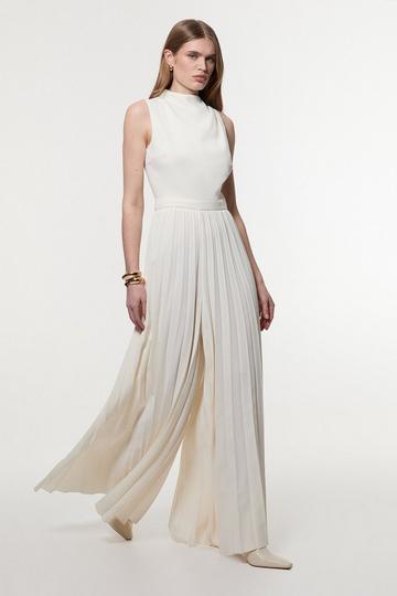 Soft Tailored Halter Neck Pleated Jumpsuit ivory