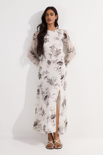 Sheer Viscose Georgette Sketchy Floral Woven Cowl Back Maxi floral