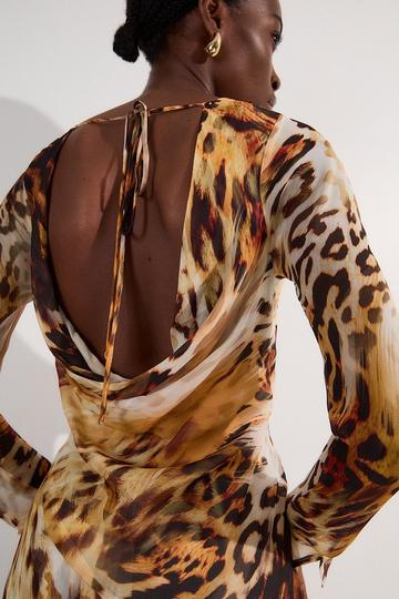 Sheer Viscose Georgette Sketchy Animal Woven Cowl Back Maxi Dress animal