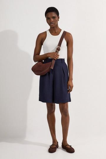 Premium Viscose Linen Belted Woven City Short navy