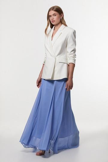 Compact Stretch Stab Stitch Asymmetric Wrap Tailored Blazer ivory