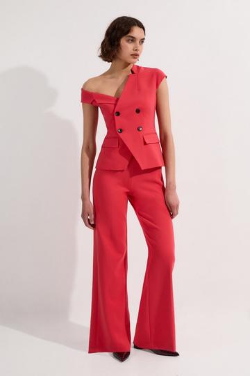 Compact Stretch Asymmetric Collar Wide Leg Tailored Jumpsuit pink