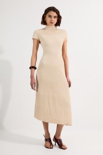 Stitch Detail Knit Midi Dress cream