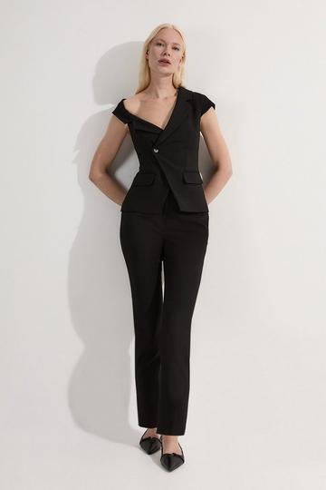 Black Compact Stretch Slim Leg Dress Pants