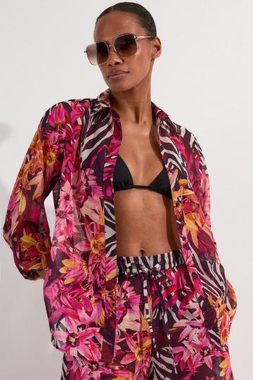 Pink Beach Tropical Georgette Beach Shirt