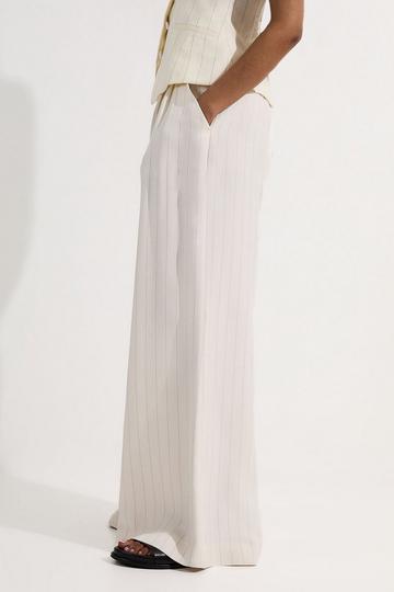 Pinstripe Corseted Tailored Wide Leg Trouser ivory