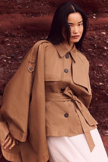 Camel Beige Cape Detail Trench Coat