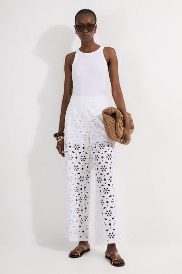Cotton Broderie Woven Trouser white