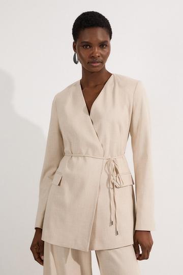 Tailored Marl Tie Waist Blazer neutral