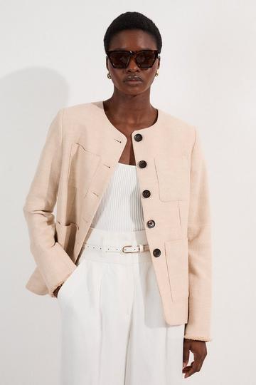 Spring Tweed Tailored Pocket Front Tailored Blazer neutral